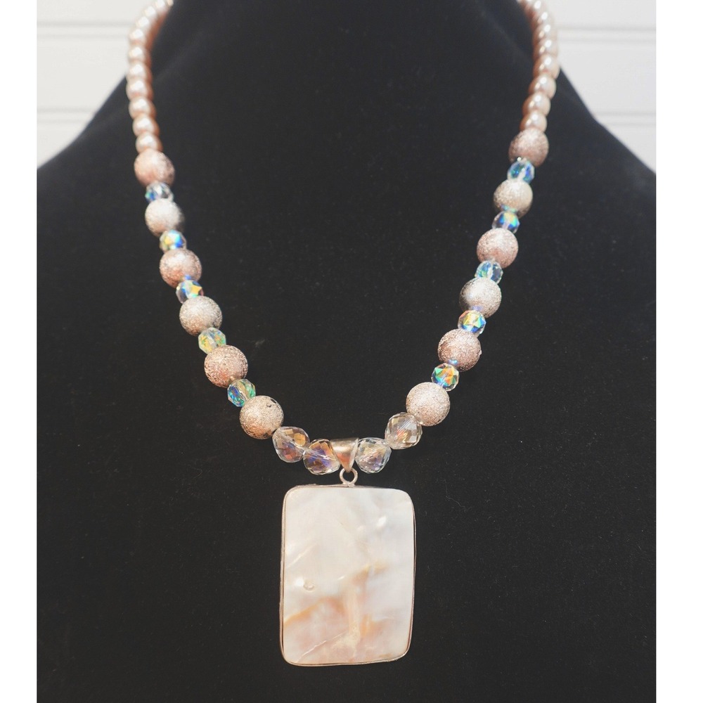 Vintage 18k GP Blister Pearl Necklace Silver Tone Faux Pearl Swarovski Beads